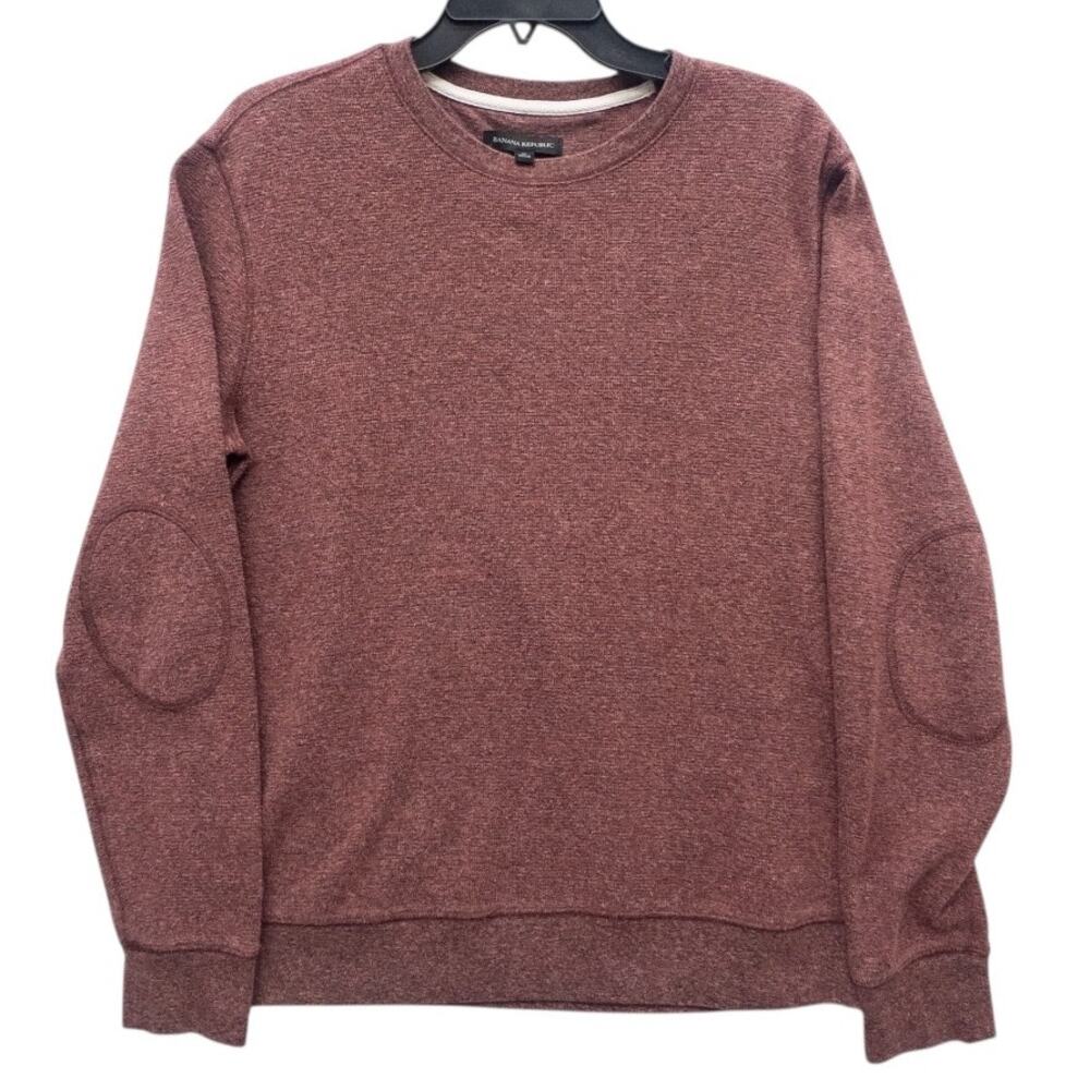 Banana Republic Men's Crewneck Waffle Knit Sweater Burgundy Elbow Patches Medium